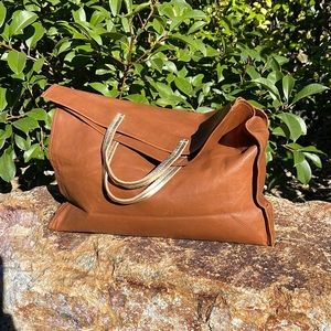 Clare V Cognac Leather Tote with Gold Handles